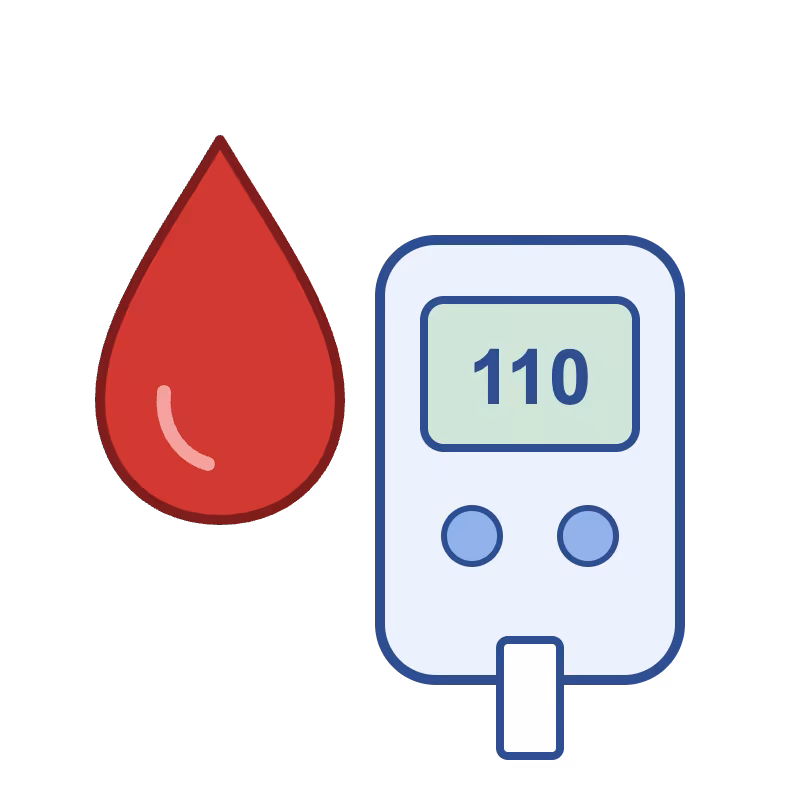 Ilustración de gota de sangre y glucómetro, control de diabetes